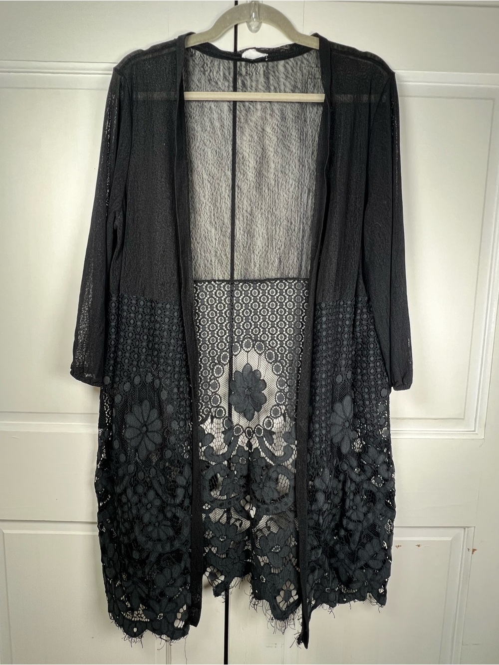 Siren Lily Lace Sheer Open Front Kimono/Cardigan 3/4 Sleeves Size 1X - Picture 3 of 8